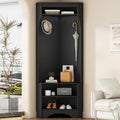 Linique Minimalist Corner Hall Tree with Shoe Bench,Versatile Entryway Coat Rack with 4 Hooks,Corner Cabinet with Adjustable Shoe Shelf for Hallway,Living Room,29.5''W*71.6''H,Black