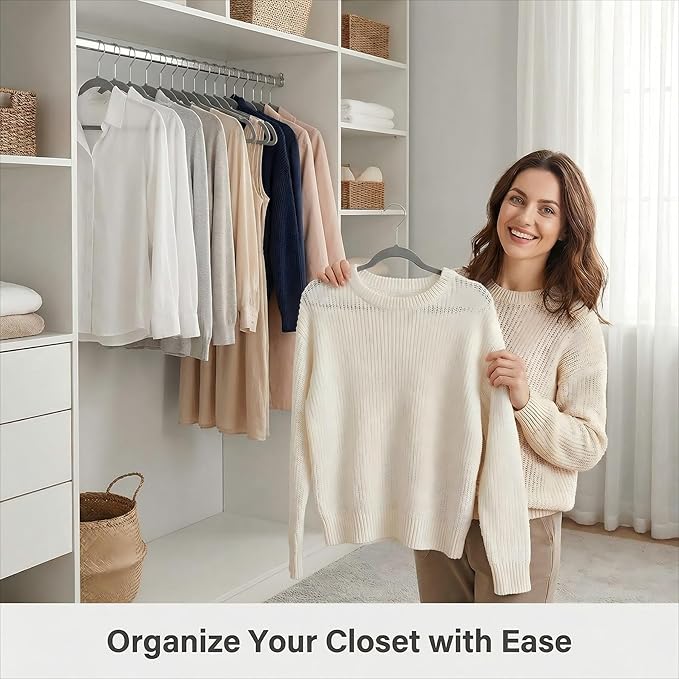 HOUSE DAY Grey Plastic Hangers 50 Pack - Heavy Duty Non-Velvet Hangers with 360° Swivel Hook & Non Slip Notches - Slim Space Saving Clothes Hangers, Durable Closet Organizers for Coats Shirts Dresses