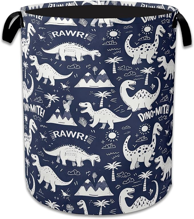 Vintage Cartoon Dino Large Storage Basket Collapsible Laundry Basket Oxford Storage Bin for Toy Bins Gift Baskets Bedroom Clothes Children Nursery Hamper 16" X 20.8"