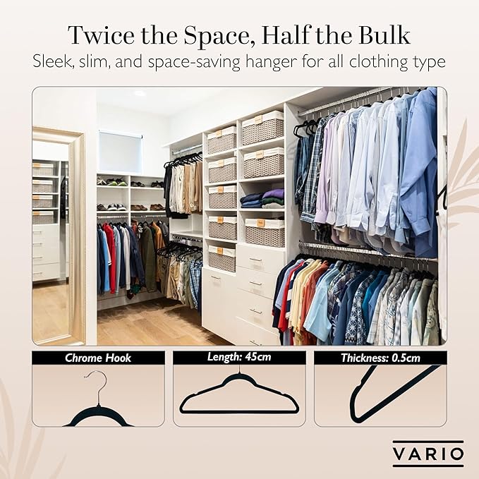 50-Pack Velvet Hangers – Heavy Duty, Non-Slip Clothes Hangers with Chrome Hooks | Slim & Space-Saving Design for Coats, Suits & Plus Size Tops