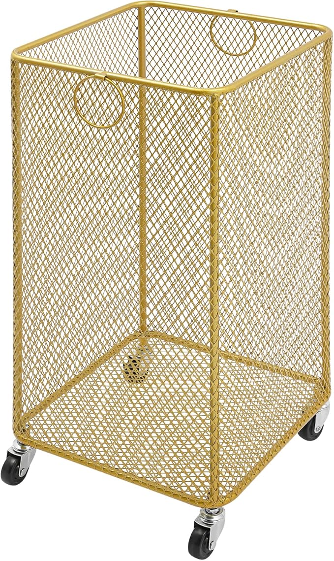 Wire Metal Rolling Laundry Basket On Wheels,Mesh Wire Laundry Basket Storage Cart for Bathroom Bedroom Dirty Clothes Storage (A)