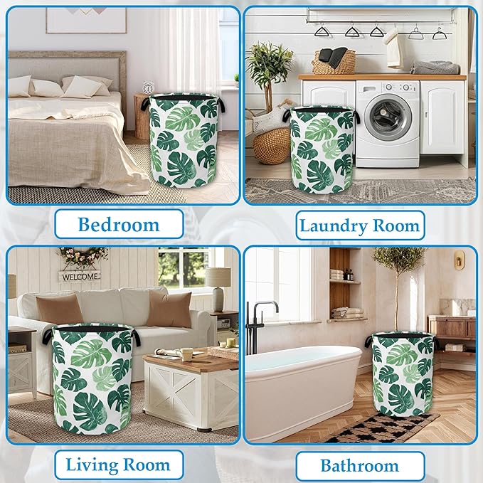 Palm Leaves Laundry Basket Collapsible Laundry Hamper Clothes Toy Storage Bin for Bathroom Bedroom Room Decor 16" X 20.8"