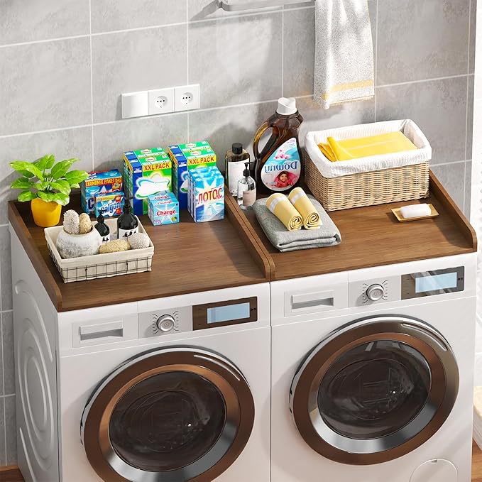 Washer Dryer Countertop Set of 2, 54.34" L x 27.56" W x 2.76" H Laundry Topper for Washer and Dryer, Wood Laundry Countertop with Anti-Slip Pads & Edge Rails for Laundry Room Organization (Dark Wood)