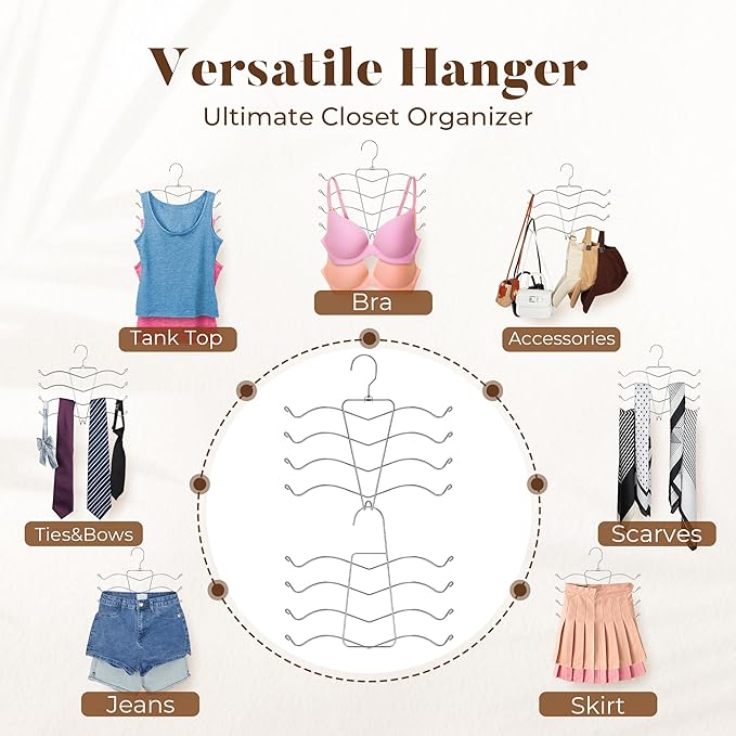 HOUSE DAY Bra Hangers for Closet Organizers and Storage, Tank Top Hanger College Dorm Essentials for Girls, Space Saving Hangers for Camisoles, Tank Tops, Bras, Belts, Ties, Scarves, Swimsuits