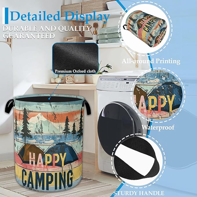 Happy Camping Laundry Basket Collapsible Laundry Hamper, Oxford Cloth Storage Bin for Room/Bathroom/Bedroom/Dormitories 16" X 20.8"
