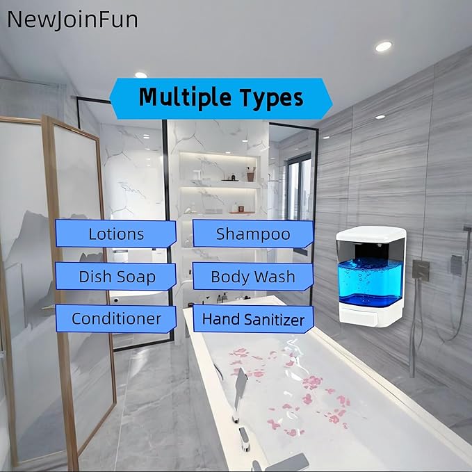 Manual Soap Dispenser Kitchen Bathroom Wall Mounted Commercial Soap Dispenser for Liquid Containers Shampoo Gel Chamber Plastic - (33.8 oz) 1000ml