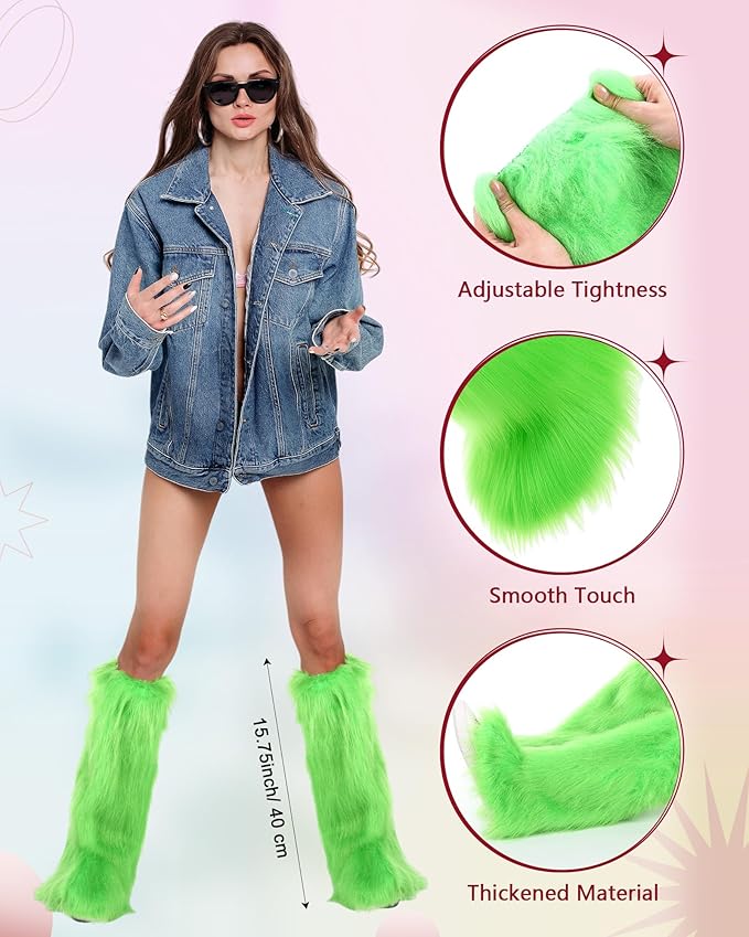 Berlune Faux Fur Fuzzy Leg Warmers Furry Boot Cuff Fur Fluffy Shoes Cover Sleeves for Women Valentines Winter Costumes