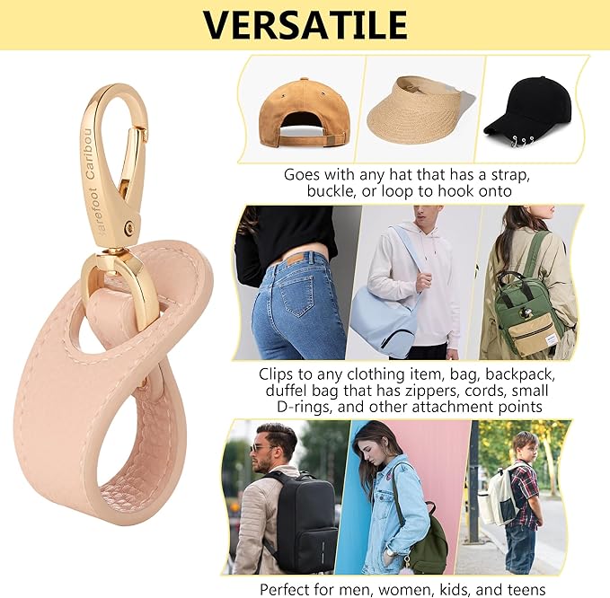 BAREFOOT CARIBOU Hat Clip for Travel, Hands-Free Bag, Backpack, Purse, and Hiking Gear Clip-on Holder Strap for Baseball, Snapback, and Ponytail Caps