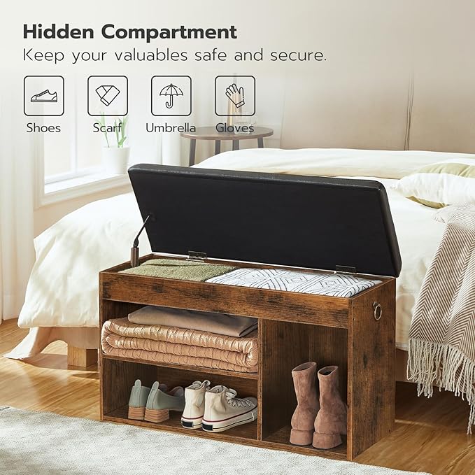 HOOBRO Shoe Storage Bench with Padded Cushion, Entryway Bench with Flip-Open Storage Box and Adjustable Shelf, Shoe Rack with Hidden Compartment, for Entryway, Living Room, BF40HX01