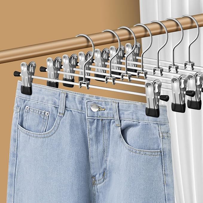 14Inch Pants Hangers with Clips 12 Pack Adjustable Skirt Hangers for Women Non-Slip Trousers Hanger for Jeans Clothes Hanger for Pants Heavy Duty Space Saving Shorts Hanger,Black