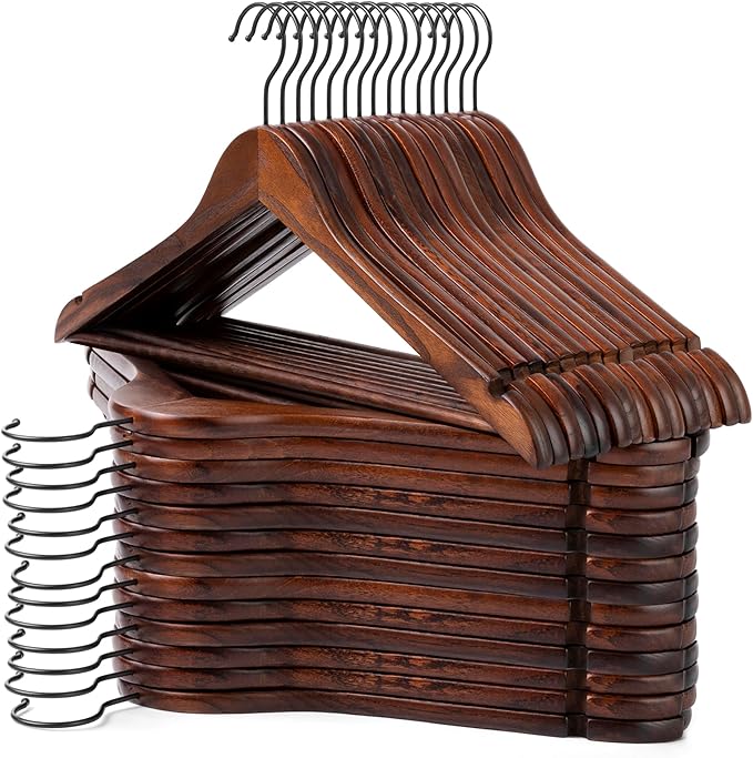 JS HANGER Wooden Hangers 30 Pack, Retro Wood Suit Hangers with Non Slip Shoulder Grooves, Clothes Hangers for Coats, Shirts, Jackets, Pants, Suits