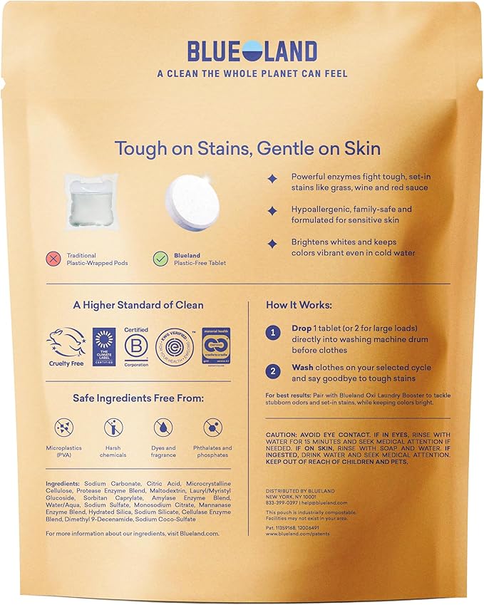 BLUELAND Laundry Detergent Tablets, Starter Set, Spring Bloom Scent, 60 Count with Tin, Plastic-Free Eco-Friendly Pods, Sheets, Liquid Alternative - Natural, Gentle