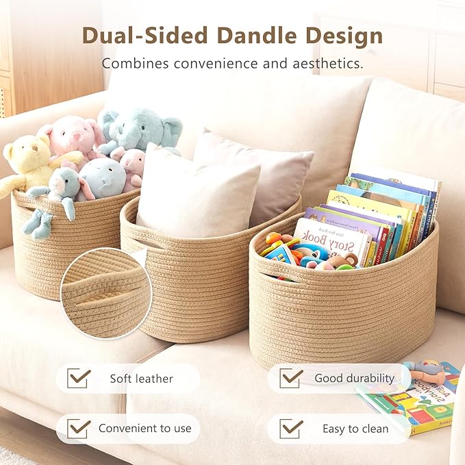 Cotton Rope Storage Basket, 15x10x9 Inches, Woven Basket for Shelves, Clothes, Towels, Books, and Laundry, Jute Brown (1 Pack)