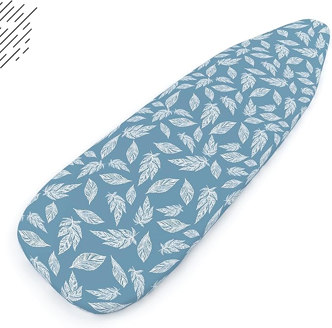 Encasa XO Ironing Board Cover and Pad 54"x18" - Thick 3mm Felt Padding, Drawstring Tightening & Lock, Easy Fit, Scorch & Stain Resistant, Fits X-Large Ironing Board - Big Leaves Blue