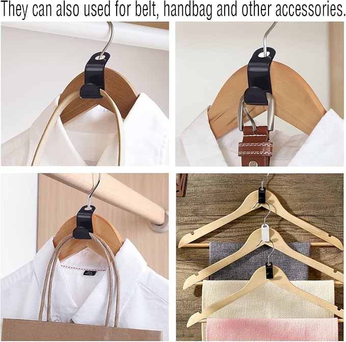 100 Pcs Clothes Hanger Connector Hooks, Wardrobe Hanger Extender Clips, Cascading Connection Hooks for Clothes Cabinet Closet Organizer Space Savers Outfit Hangers Accessory, Black