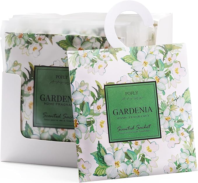 12 Pack Large Gardenia Scented Sachets – Hanging Closet & Drawer Deodorizer & Air Freshener, Long-Lasting Aroma
