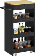 IRONCK Wood Storage Cart 15.8" W, 4 Tier Rolling Kitchen Cart on Wheels, Slide Out Utility Cart, Organizer Trolley with Handle, Drawer for Kitchen, Laundry, Bathroom, Black