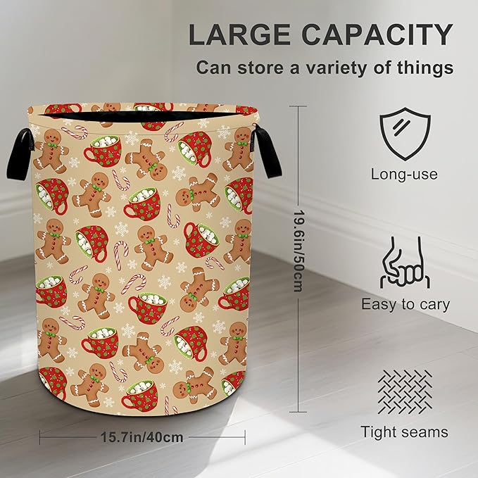 Christmas Candy Laundry Basket Storage Bin Foldable Laundry Hamper Clothes Storage Bucket Organizer 19.6x15.7 Inch For Laundry Room/Bedroom/Bathroom