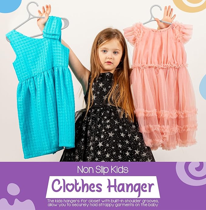 Utopia Home Kids Hangers 60 Pack - 11 Inch Plastic Baby Hangers for Closet - Childrens Hanger for Clothes & Infant Hanger for Closet - Non-Slip Shoulder Grooves, Strap Hooks & Pants Bar (Grey)