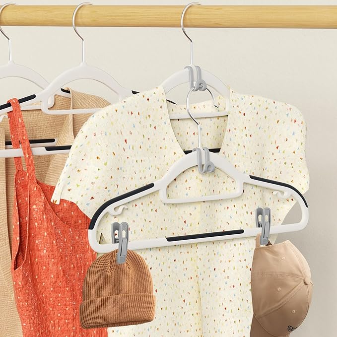 Tinfol Gray 60pc Hanger Connector Hooks and 20pc Hanger Clips, Stackable Space Saving Hook - Hangers Finger Clips, Hangers Organizer Accessories for Closet Organizers