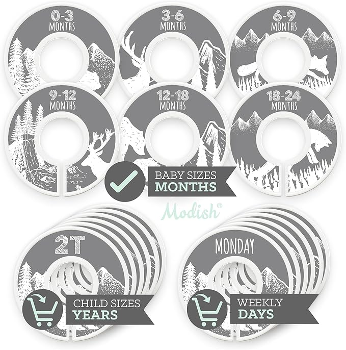 Baby Clothes Closet Organization, Hanging Size Dividers: Months & Years Sets, Girl Boy Neutral Gray Woodland Animal Outdoor Mountain Forest Safari Explorer Nursery Décor, Useful Baby Gift