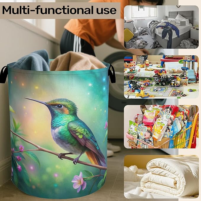 Hummingbird Laundry Basket - Heavy Duty 60L Laundry Hamper, Water Resistant Foldable Dirty Clothes Organizer for Men Women