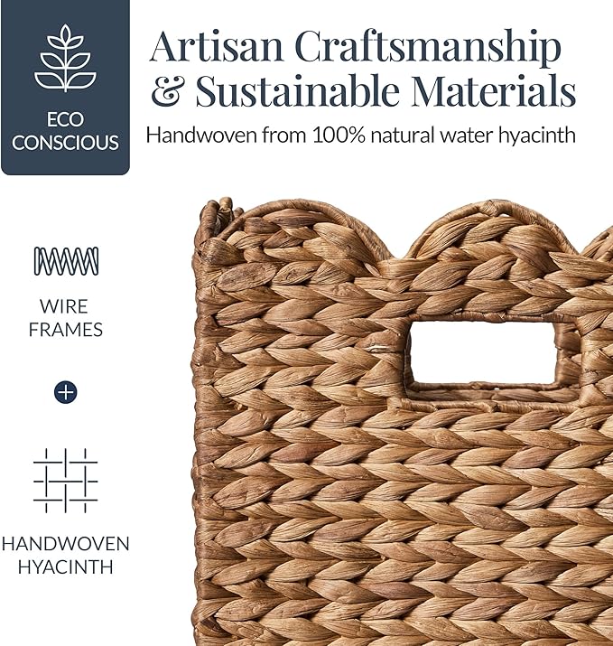 Best Choice Products 10.5x10.5in Scalloped Hyacinth Baskets, Set Of 5 Multipurpose Collapsible Storage Organizer, Handwoven Laundry Totes for Bedroom, Living Room, Shelves – Chestnut