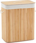 Bamboo Laundry Hamper Large 106L with Removable 4-Section Liner, Foldable Storage Basket with Lid and Handles for Bedroom, Laundry Room, Small Spaces – Natural - Rectangle