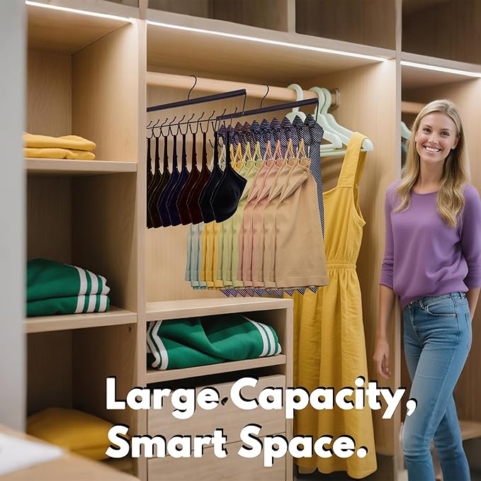 Bra Hanger 2 Pack with Premium Wood, 40 Hooks Large Capacity Closet Organizer for Belt Bra Tie Scarf and Tank Top, Space Saving Rack 360° Rotatable with Sturdy Metal Hooks