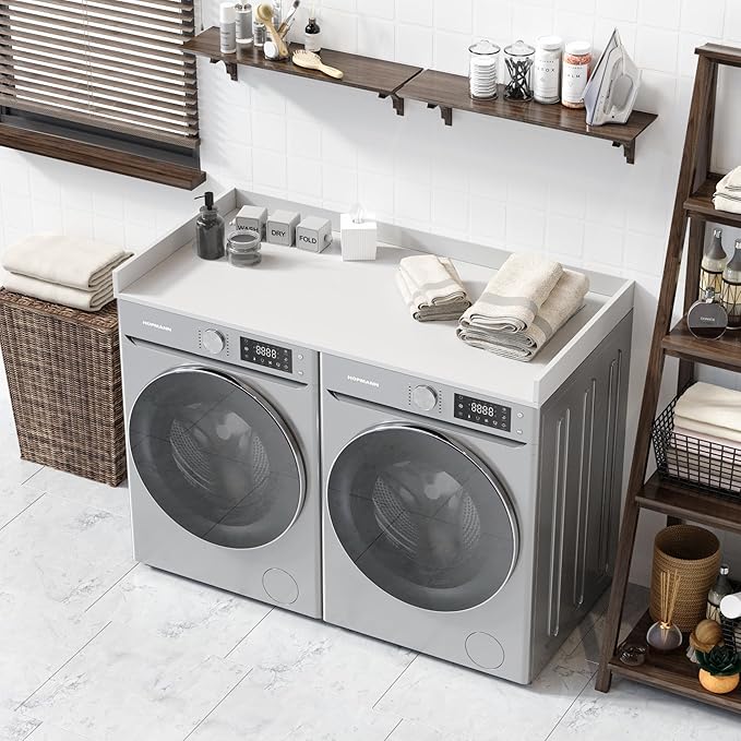OfficeSimpli Washer Dryer Countertop, Made in USA, Non-Slip Pads, Laundry Room Wood Topper, Washer Dryer Cover for Top, Laundry Countertop, Laminate Finish (Glacier White, Standard (27.5" x 54"))