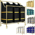 LUXURY STYLE Laundry Hamper, 3-Section Rolling Laundry Sorter Cart with Wheels, Modern Golden Hamper with 3 Bags for Clothes, Toys, and Towels
