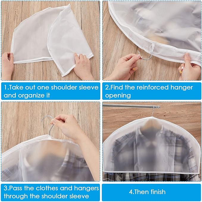 Patelai 8 Pcs 2" Gusseted Shoulder Covers for Hanging Clothes 24" Length x 12" High Plastic Garment Dust Covers Protectors for Closet Storage Suit, Coats, Jackets, Dress Closet Storage (Translucent)