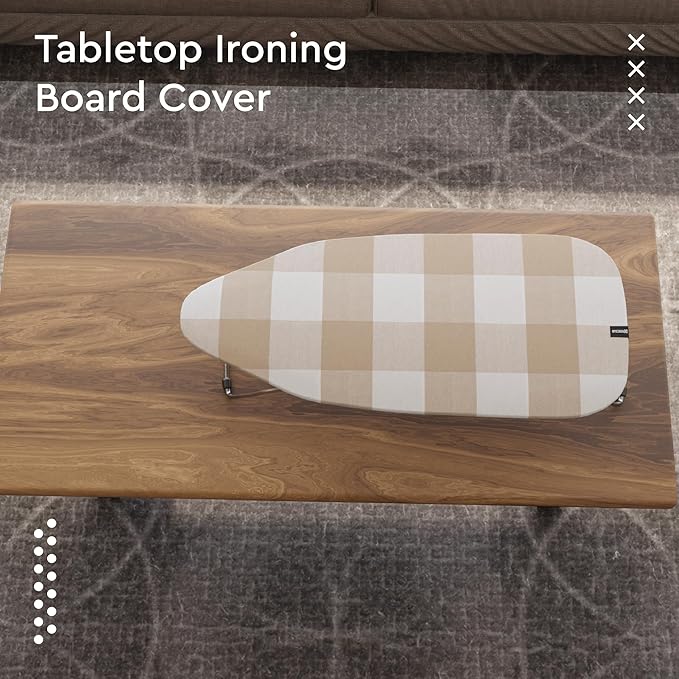 Encasa XO Ironing Board Cover and Pad 28"x12" - 4mm Felt Mini Iron Board Cover with Padding, Stain-Safe Dye, Non Slip, Elastic Bungee Cord Tightening, Heat Resistant Buffalo Beige