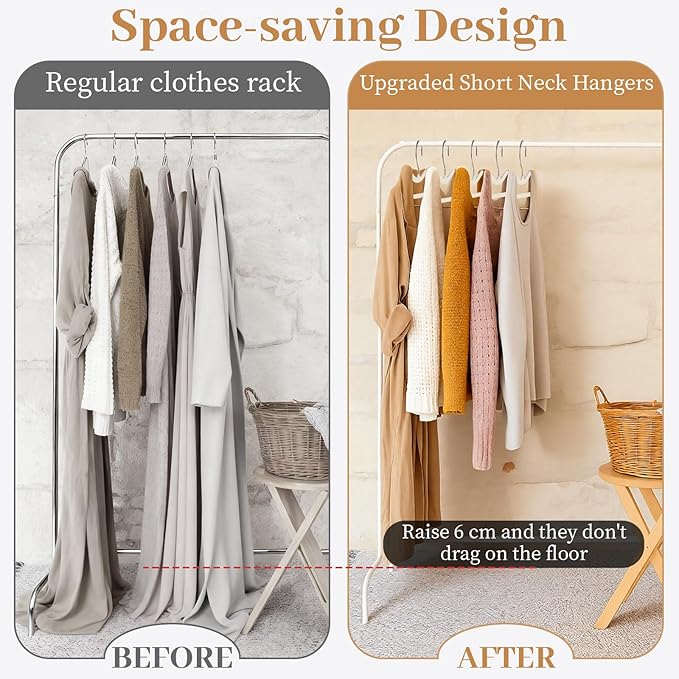 LemonRoad 50 Pcs Upgraded Plastic Short Neck Hangers, Anti-Slip Space Saving Hangers with 360 Swivel Hooks for Clothes, Smooth, Not Velvet (Warm Beige)