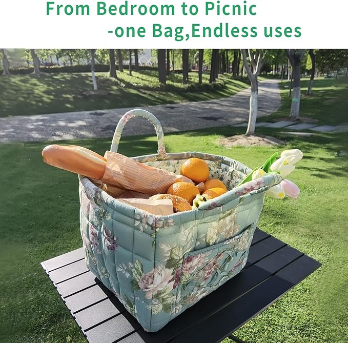 Mo&Cy Floral Pattern Storage Basket Large Capacity Fabric Storage Baskets Boho Floral Laundry Baskets with Easy Carry Handles,Baskets for Gifts Empty (Green Cottage)
