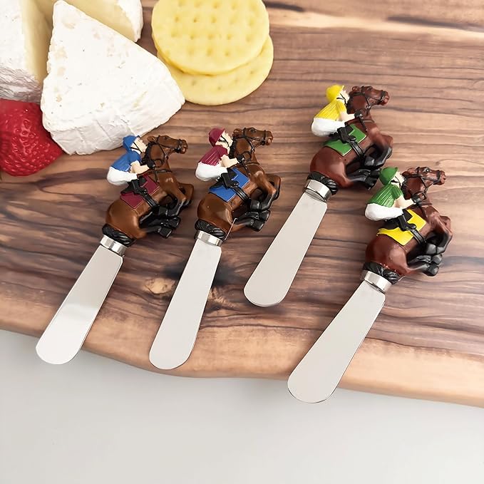 Supreme Housewares Derby Cheese Spreaders, Hand-Painted Resin Handles with Stainless Steel Blades for Spreading Cream Cheese, Butter, and Jam, Assorted Designs, Set of 4