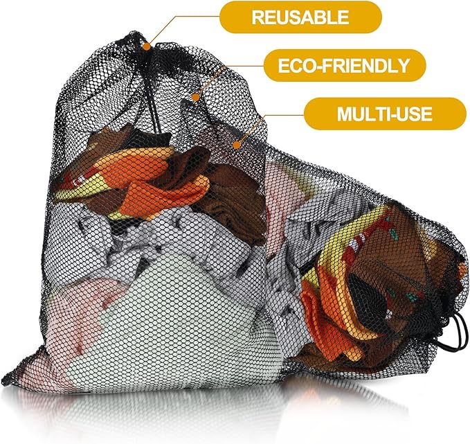 TecUnite 10 Pcs Mesh Laundry Bags with Drawstring Multicolor Mesh Sack Bag Nylon Gift Dishwasher Bag with Sliding for Storage Clothes Socks Jewelry Gifts Toys Fruit(12 x 16 Inch,Black)