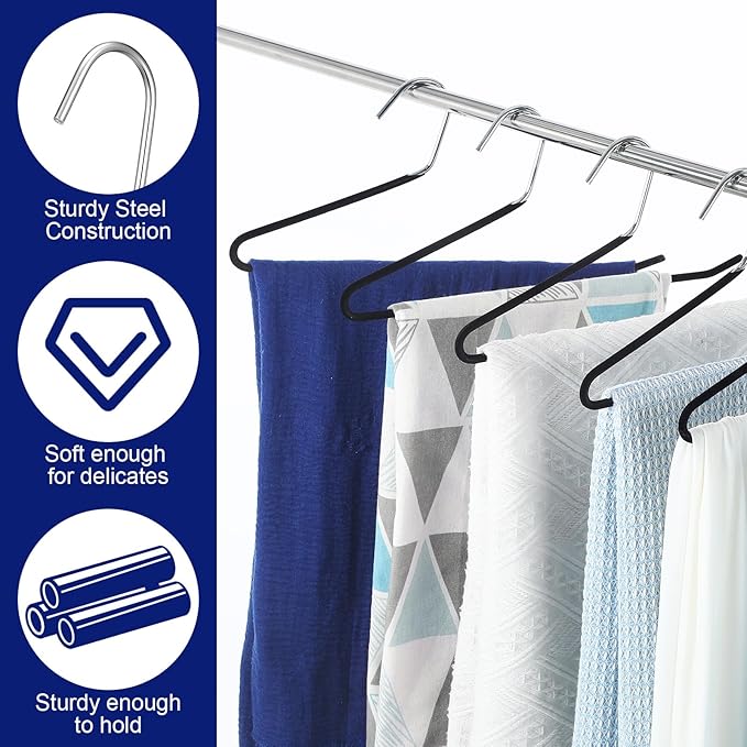 12 Pcs Threehoney Velvet Metal Pants Hanger Non-Slip Heavy Duty 13. 58 Inches-inch Long Open Ended Hangers Closet Space Saving Clothes Hanger Set for Pants Trouser, Blankets, and Jeans, Scarf, Black