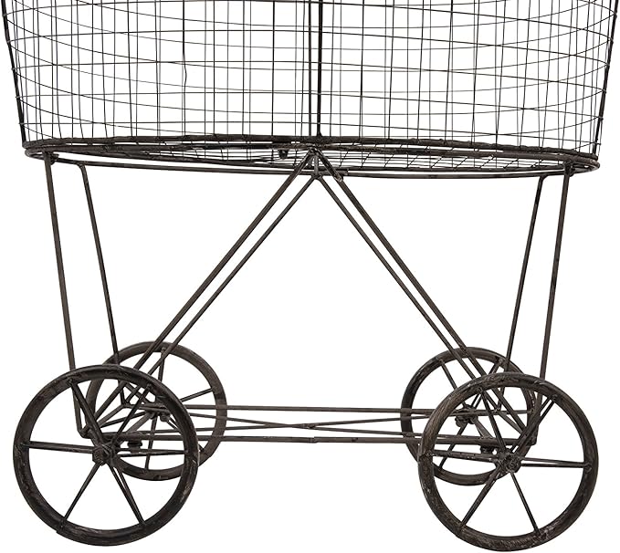 Creative Co-op Vintage Metal Laundry Basket with Wheels 25" x 15" x 26 3/4" (W x D x H)