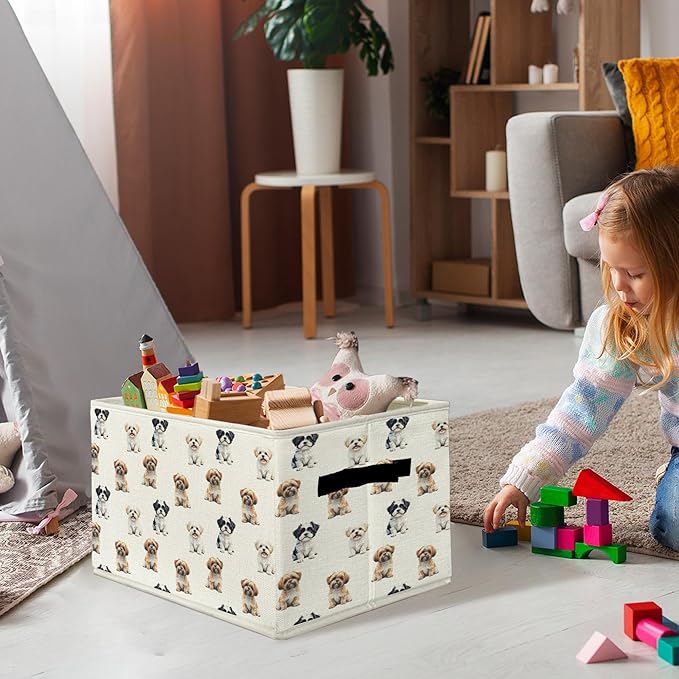 Shih Tzu Gifts Storage Bins & Boxes with Handles, Dog Foldable Basket for Organizing Dog Lovers Owners Women, Shih Tzu Christmas Storage Laundry Hampers for Bedroom Bathroom Clothes Toys Books