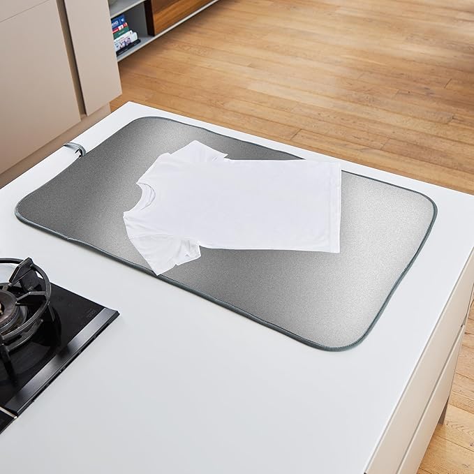 Minky Homecare Deluxe Ironing Mat - Portable Pad for Ironing - Large Surface 39.4 x 23.6 Inches - for Top of Dryer, Washer, Table Top - Metallic Silver