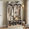 Hall Tree with Bench and Shoe Storage, 53" Farmhouse 4-in-1 Mudroom Storage Organizer with Coat Rack, 6 Hooks, 12 Shoe Cubbies, Adjustable Shelf, for Entryway, Hallway, Living Room, Grey