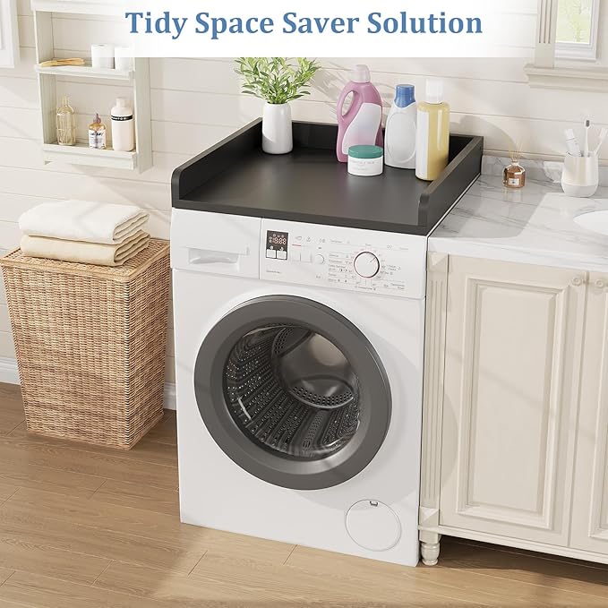 Washer Dryer Countertop, Countertop for Washer Dryer with Non-Slip Mat, Easy to Clean, Washer Dryer Wooden Countertop for Organization, 27.5″W x 27.5″D x 3.2″H Laundry Countertop(Black)