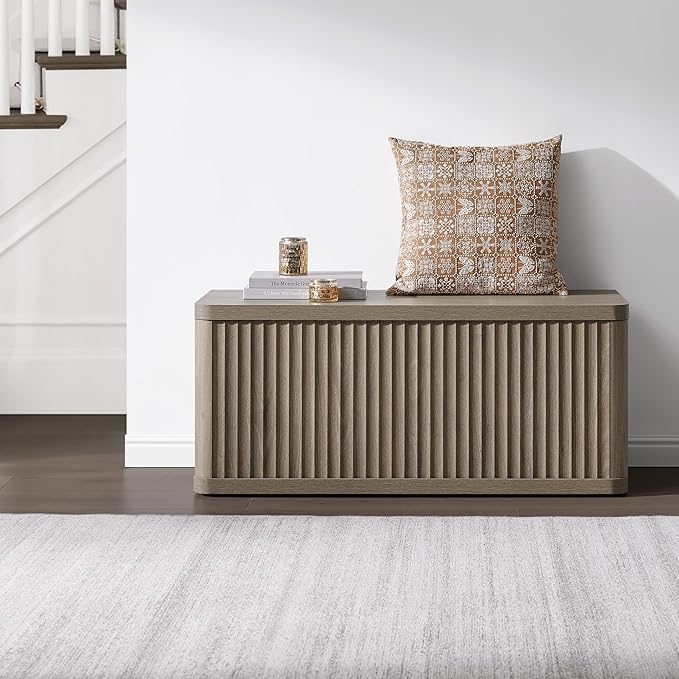 SICOTAS Storage Bench 40.2" Wide Shoe Bench with Lift Top Large Wooden Storage Chest Trunk Modern Blanket Chest with 2 Safety Hinges & Seating for Bedroom Entryway Living Room Hallway