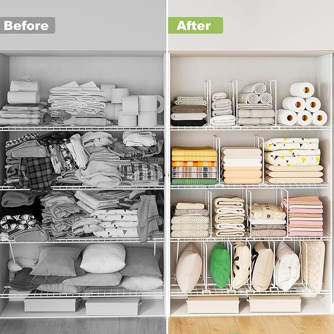 Wire Shelf Dividers for Closet: Tall 16 Pack 12-inch Deep Wire Rack Accessories - Adjustable Purse Organizer for Clothes Handbags - Metal Pantry Separators