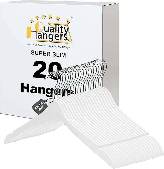 Luxury Ultra Thin 20 Space Saving Wooden Clothes Hanger, 360 Degree Rotating Hook, Best for Shirts, Blouses, Pant, Dress, Hangers White (White - Shirt/Blouse, 20)