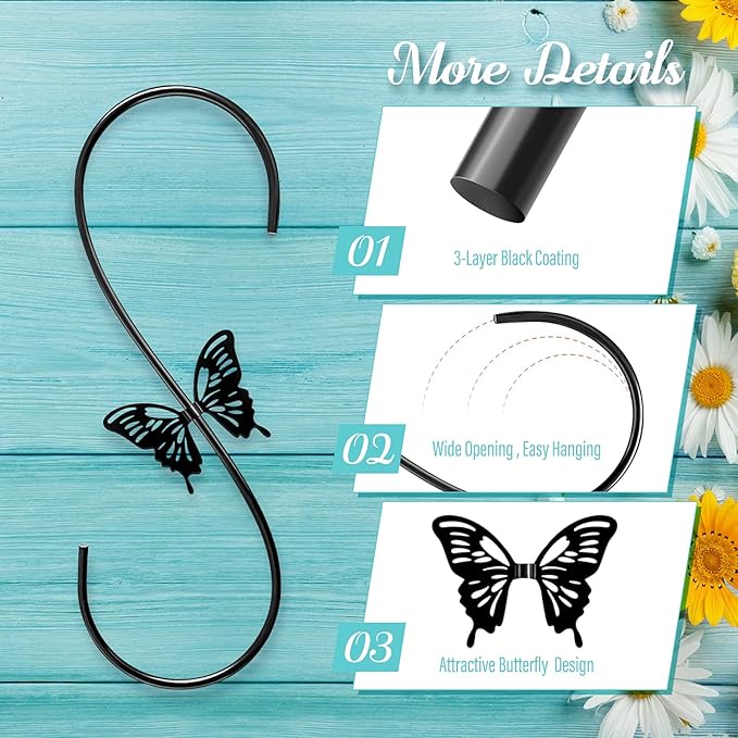 Attractive S Hooks for Hanging, 2 Pack Steel S Shaped Hanger, Heavy Duty Garden Hangers for Hanging Plants, Garage Tools, Coffee Cups, Mugs, Clothes in Closet (Black)