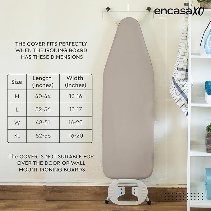Encasa XO Ironing Board Cover and Pad 49"x18" - 4mm Felt Wide Iron Board Cover with Padding - Heat Resistant, Stain-Safe Dye, Non Slip Elastic Bungee Cord Tightening Iron Table Cover Coral