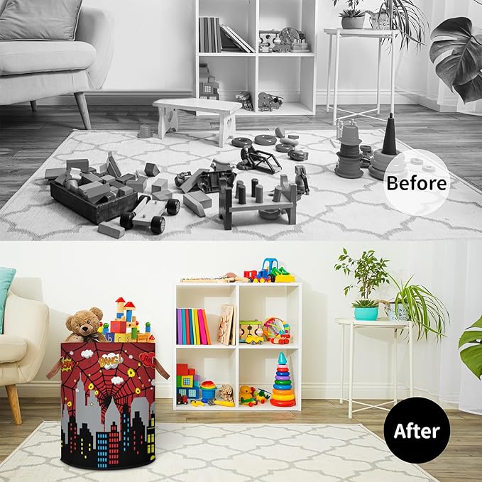 Boys Laundry Hampers for Bedroom Spider Web Collapsible Sturdy Dirty Clothes Basket with Handles for Kids Room Bathroom Living