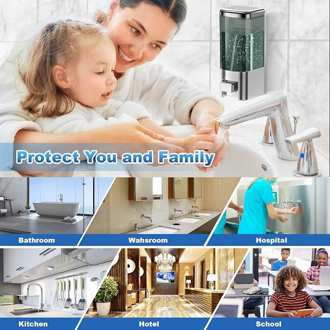 SVAVO Wall Mounted Soap Dispenser - Manual Kitchen Bathroom Soap Dispenser Hand Sanitizer Dispenser with Anti-Leakage Nozzle Container for Liquid/Gel/Shampoo/Shower Gel/Lotion/Cleaner, 17.oz/500ml